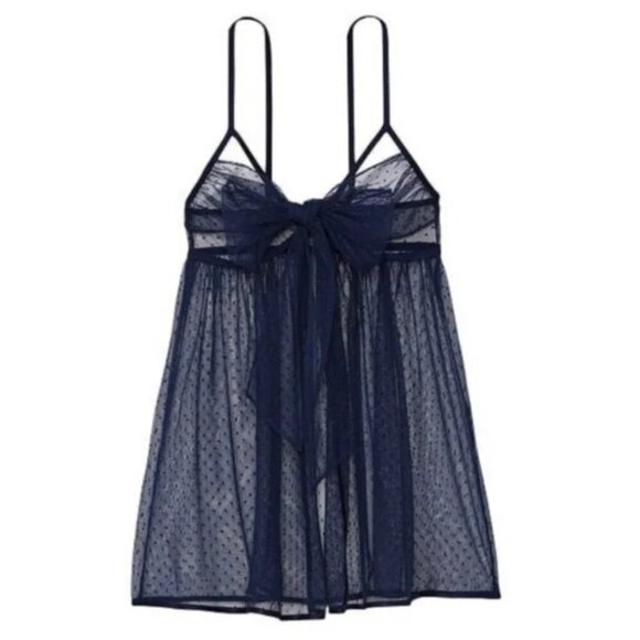 Victoria's Secret Other - New! Victoria's Secret Very Sexy Navy Sheer Dotted Mesh Babydoll 31598